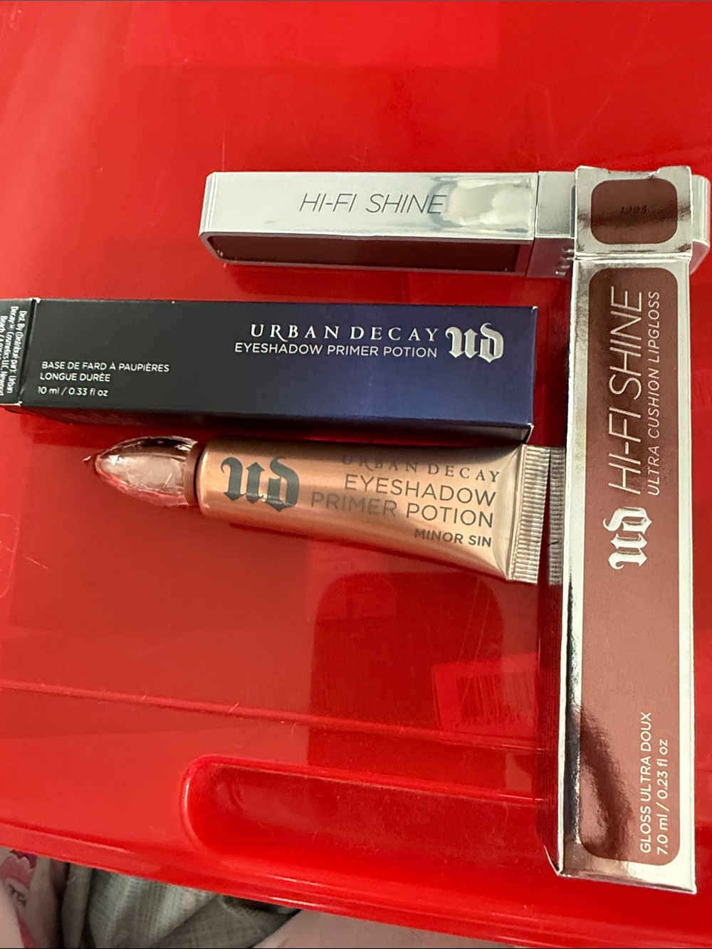 Urban Decay Eyeshadow Primer Potion & Hi-Fi Shine Lipgloss in Rose Bronze